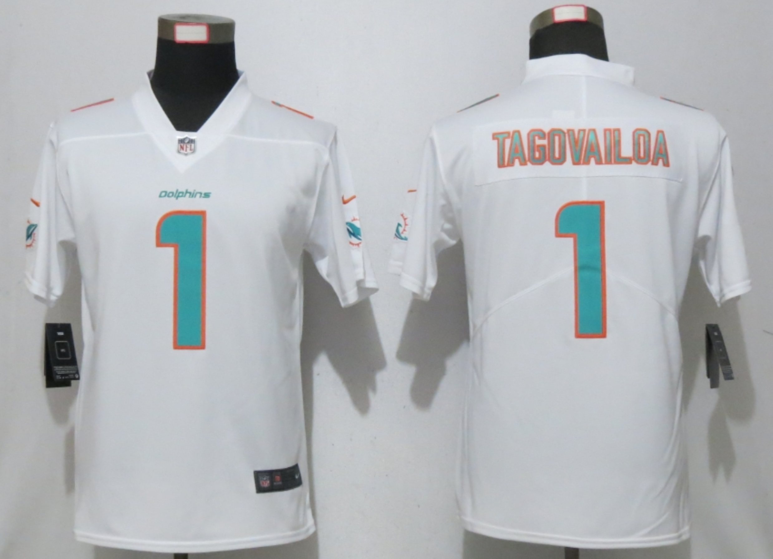 Women New Nike Miami Dolphins 1 Tagovailoa White 2020 Alternate Vapor Elite Playe